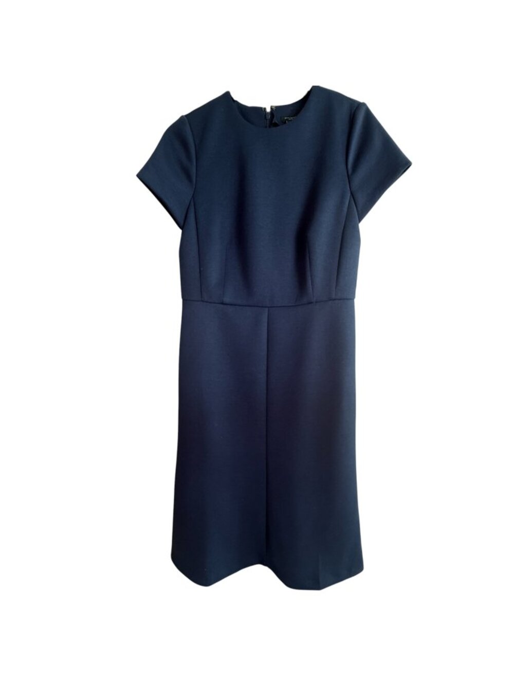 Ann Taylor Petite Navy Short Sleeve Sheath Dress 8P Polyester Blend Mid-Length